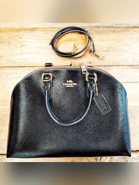 Coach Quinn Satchel Bag in Patent Black Leather with Strap